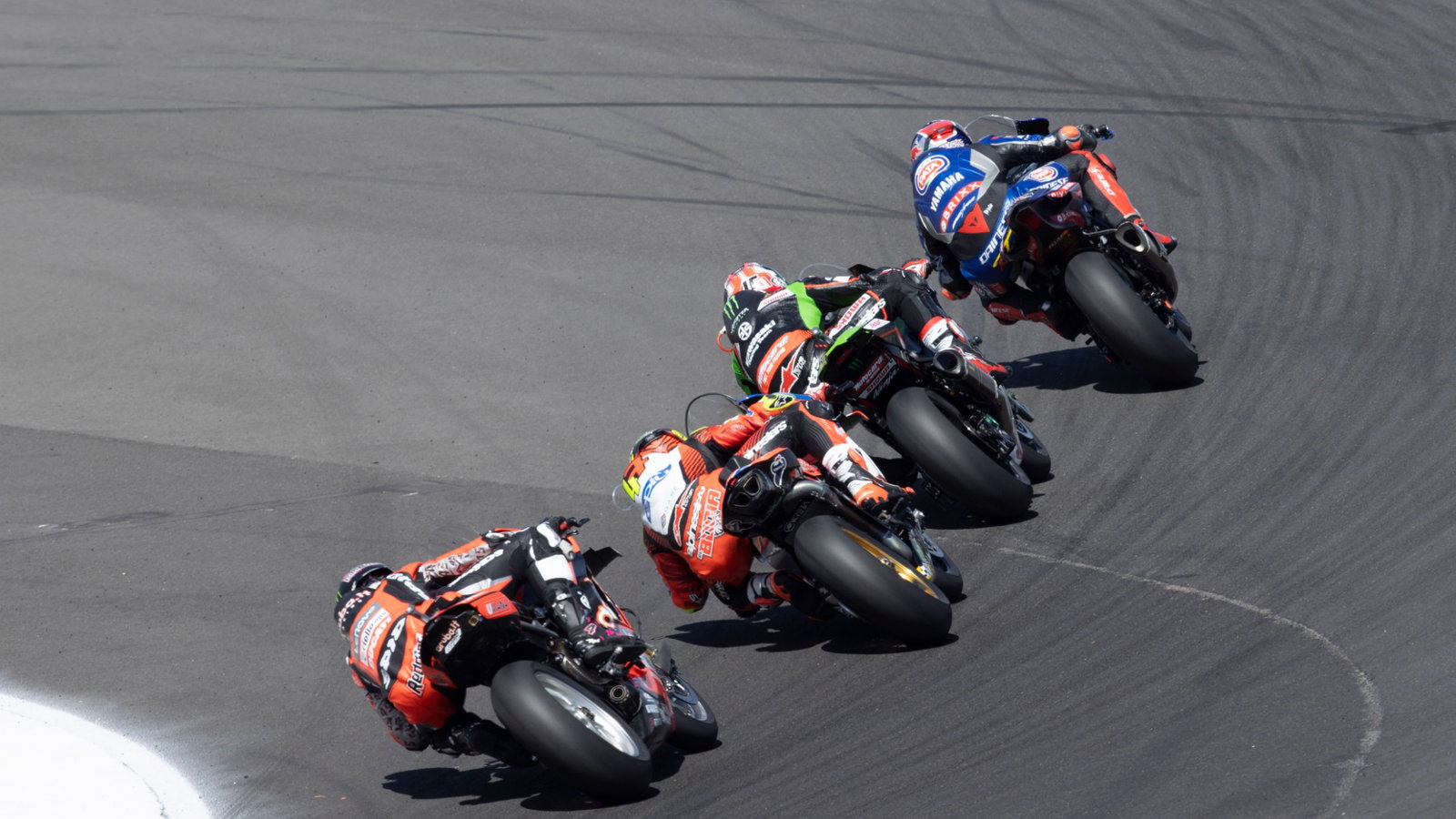 Toprak Razgatlioglu, Jonathan Rea, Axel Bassani and Scott Redding, Argentine WorldSBK race2, 17 October 2021