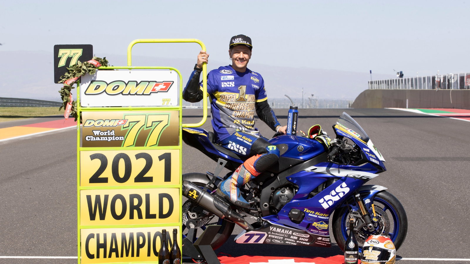 Dominique Aegerter celebrates winning the World Championship, WorldSSP Race2, 17 October 2021