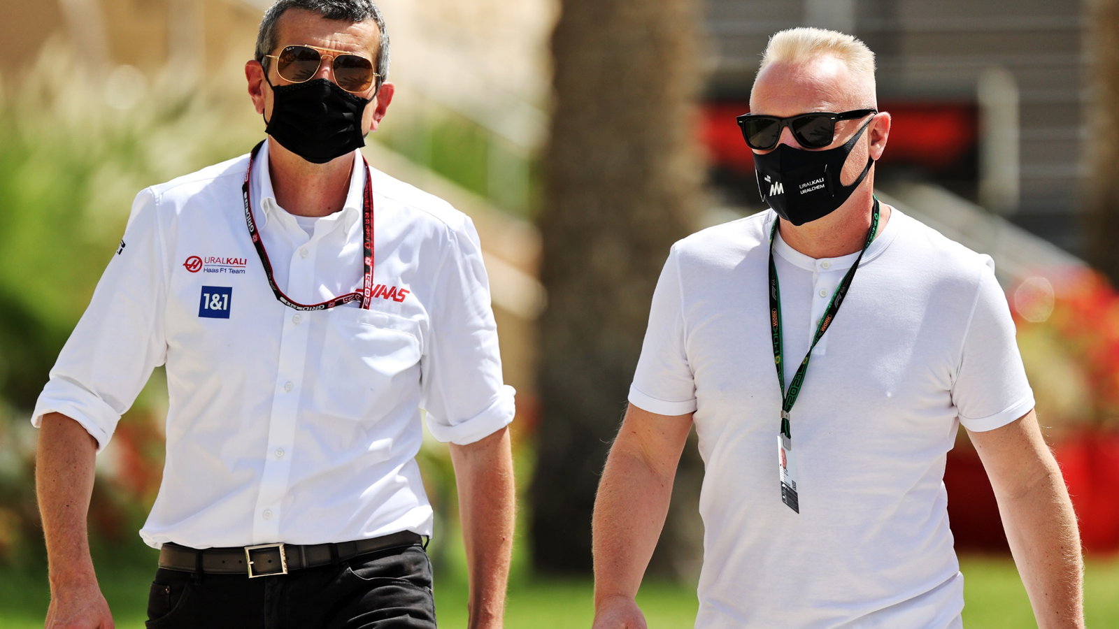 (L to R): Guenther Steiner (ITA) Haas F1 Team Prinicipal with Dmitry Mazepin (RUS) Uralchem