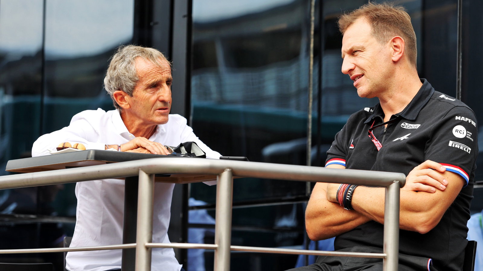 (L to R): Alain Prost (FRA) Alpine F1 Team