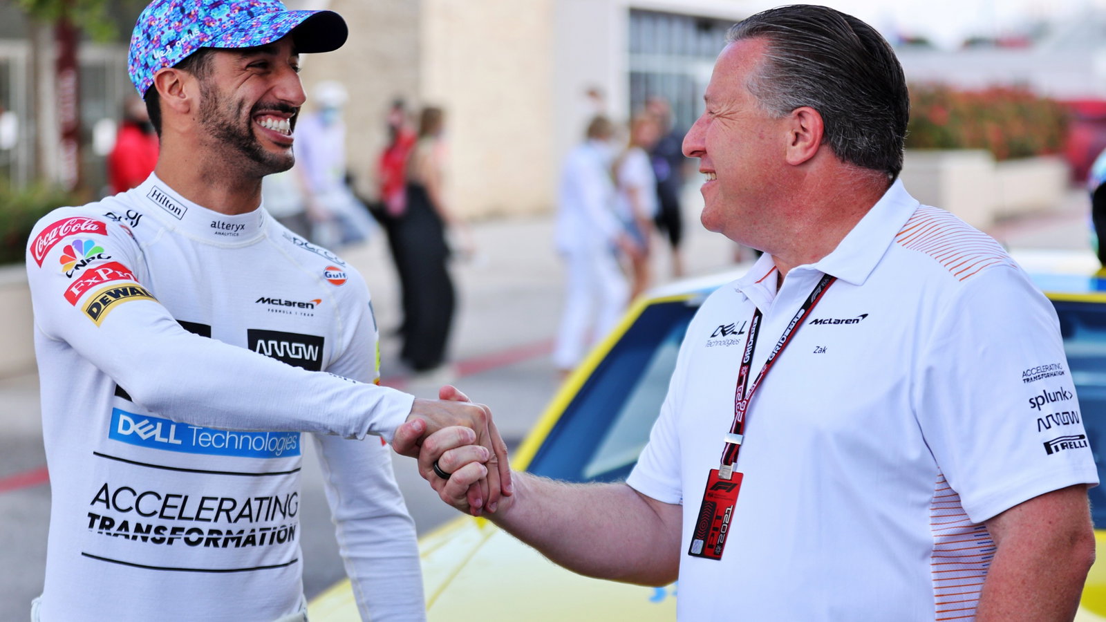 (L to R): Daniel Ricciardo (AUS) McLaren with Zak Brown (USA) McLaren Executive