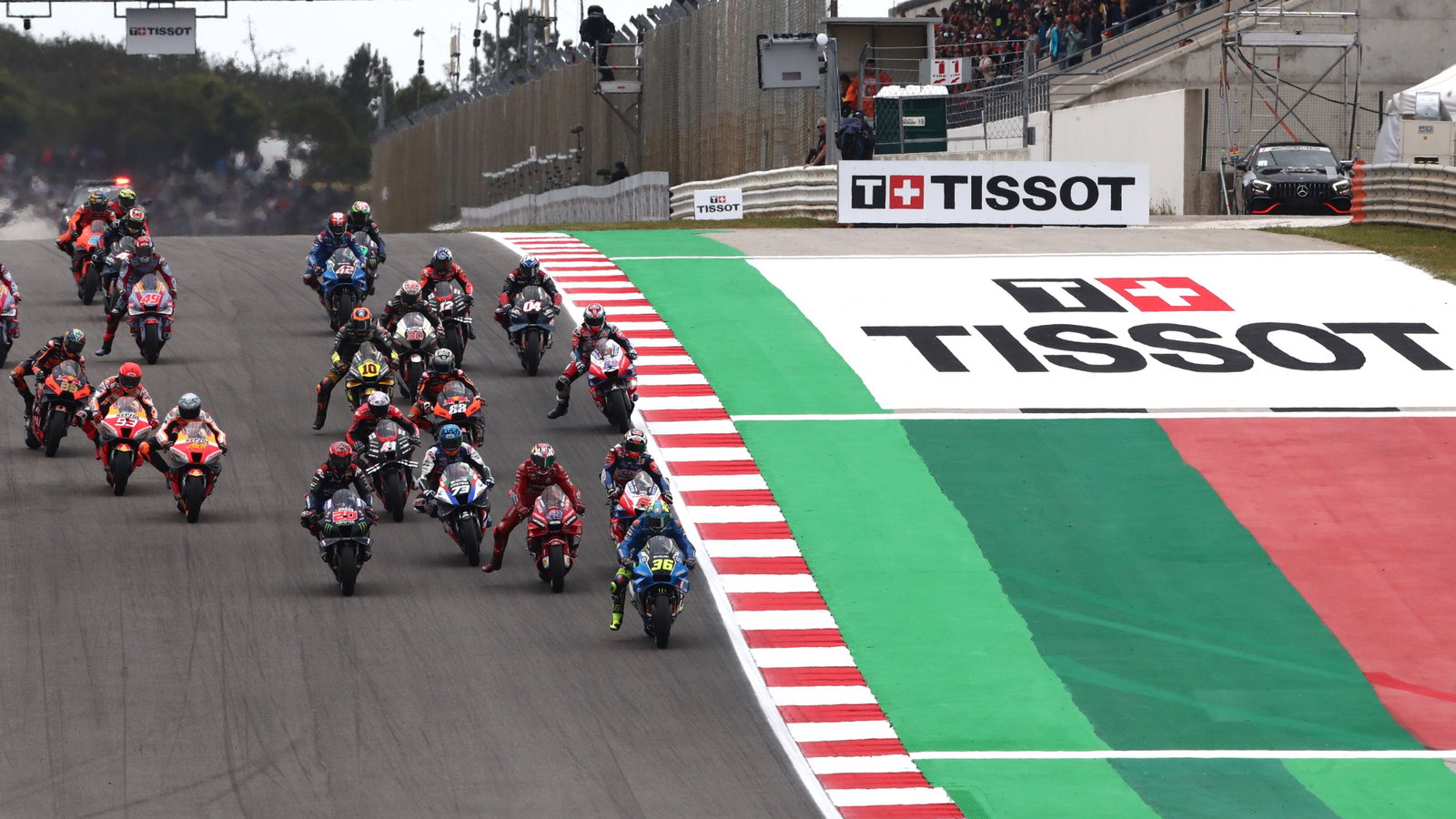 Joan Mir leads start, MotoGP race, Portuguese MotoGP. 24 April