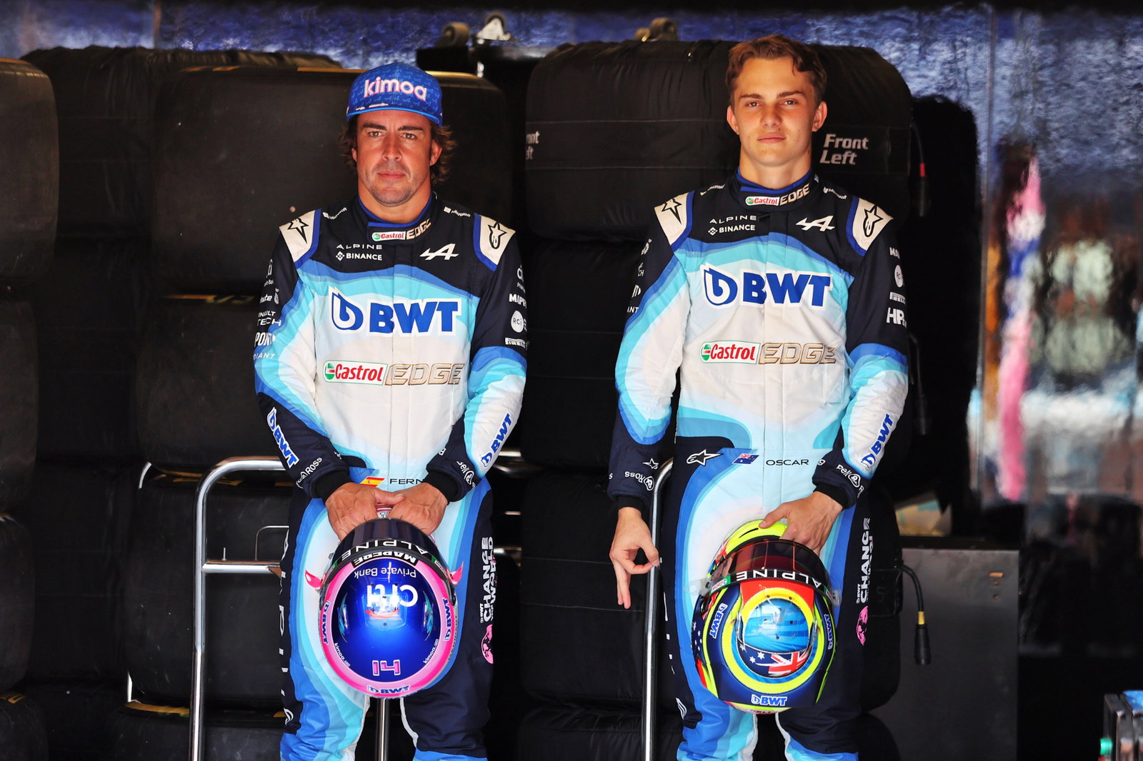 (L to R): Fernando Alonso (ESP) Alpine F1 Team with Oscar Piastri (AUS) Alpine F1 Team Reserve Driver. Formula 1 World