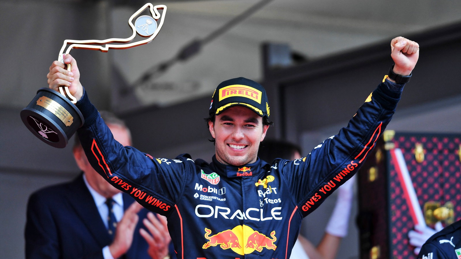Race winner Sergio Perez (MEX) Red Bull Racing celebrates on the podium. Formula 1 World Championship, Rd 7, Monaco Grand