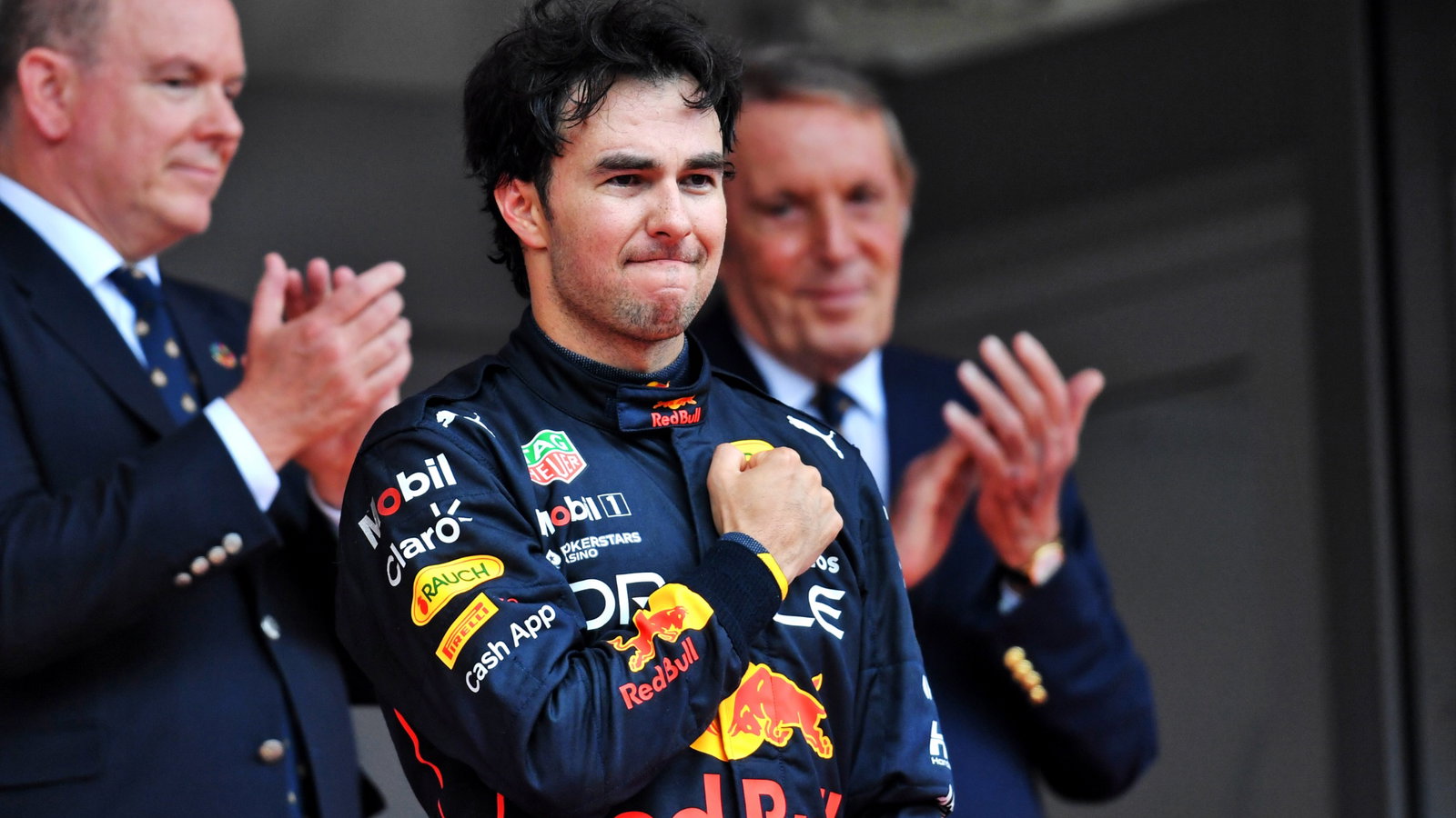 Race winner Sergio Perez (MEX) Red Bull Racing celebrates on the podium. Formula 1 World Championship, Rd 7, Monaco Grand