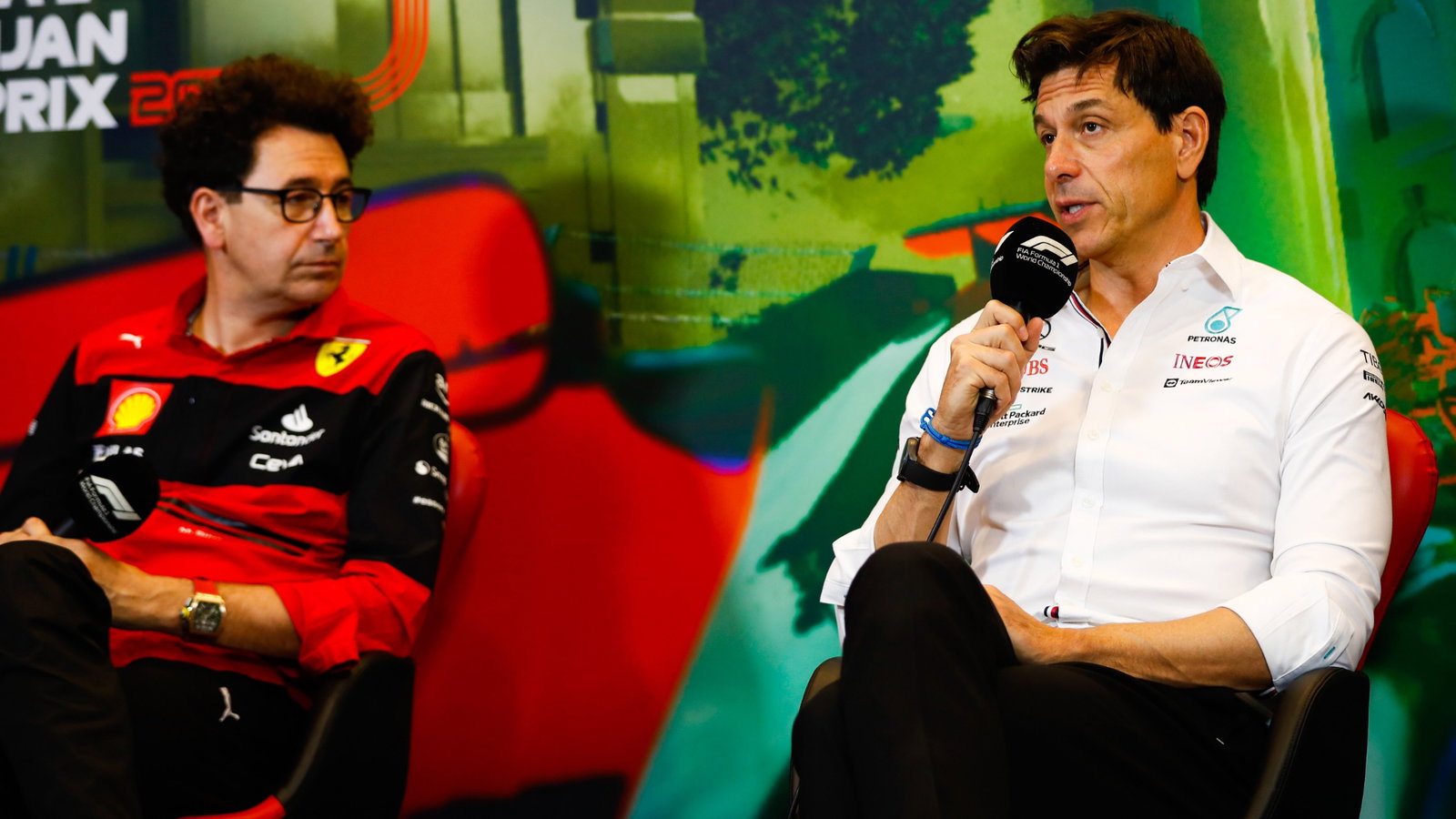 (L to R): Mattia Binotto (ITA) Ferrari Team Principal and Toto Wolff (GER) Mercedes