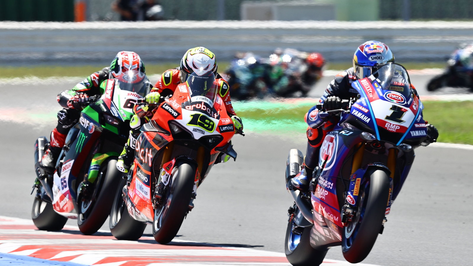 Toprak Razgatlioglu, Alvaro Bautista and Jonathan Rea, Misano WorldSBK race1, 11 June
