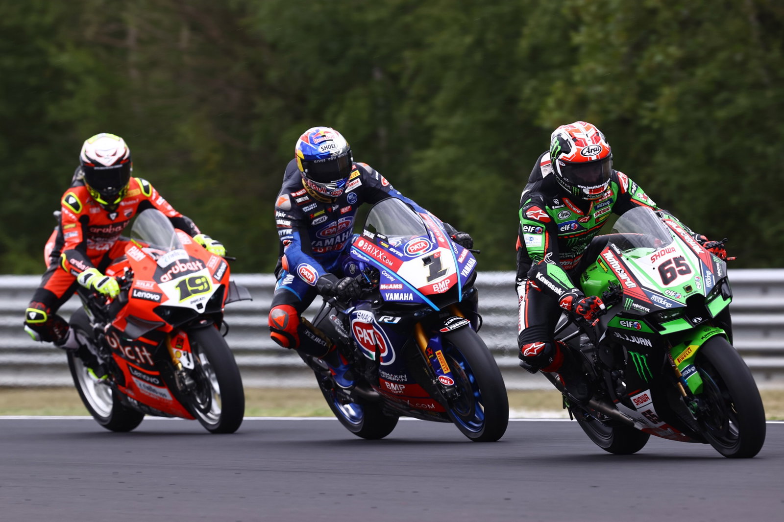 Jonathan Rea, Toprak Razgatlioglu and Alvaro Bautista, Czech WorldSBK Race1, 30 July