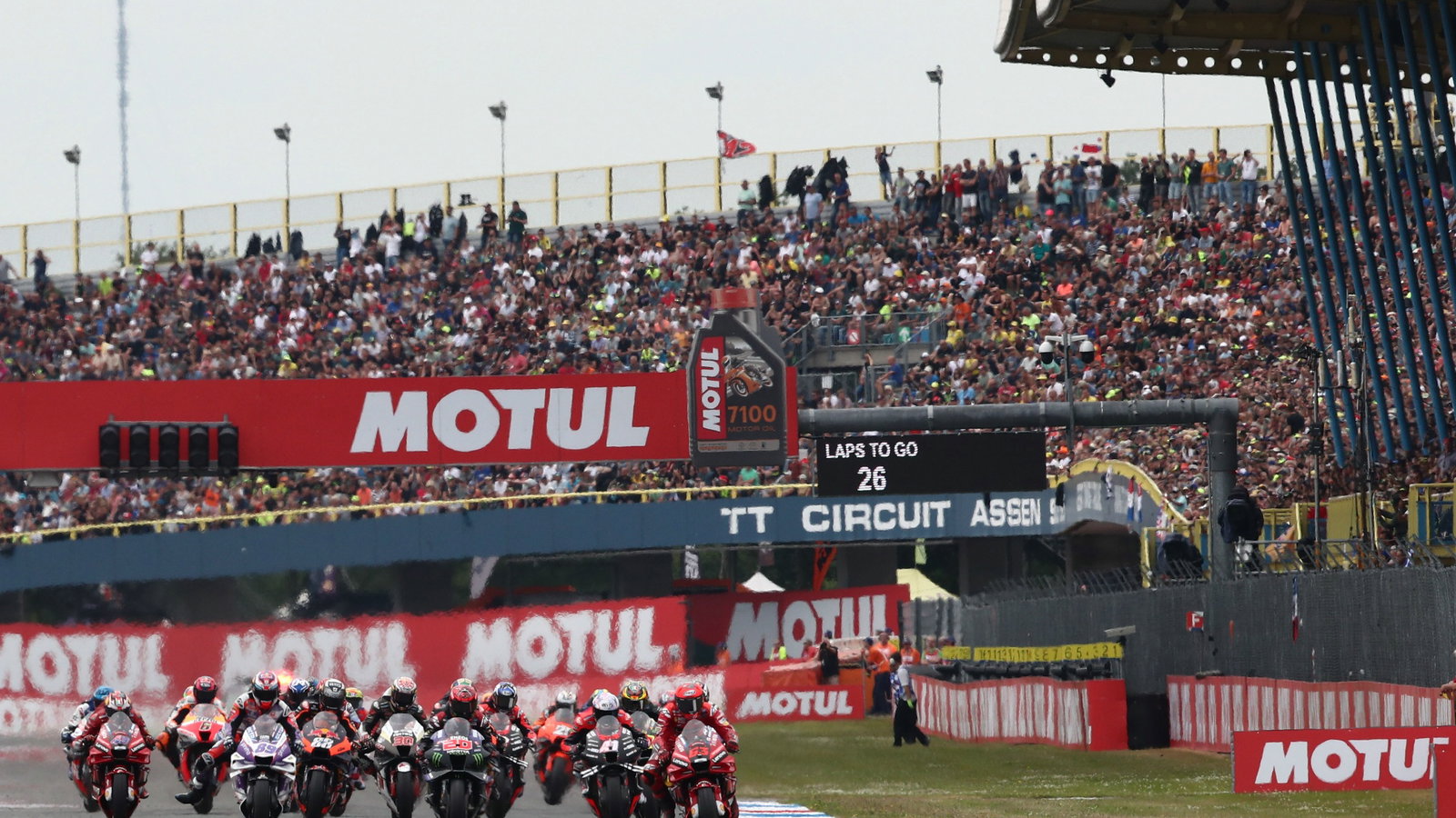 Francesco Bagnaia leads start, MotoGP race, Dutch MotoGP. 26 June