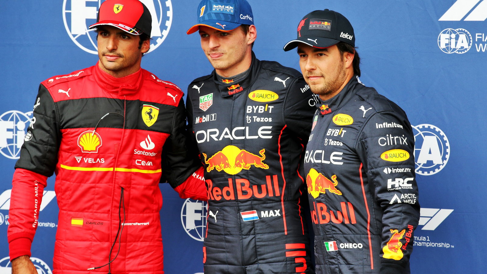 Qualifying top three in parc ferme (L to R)