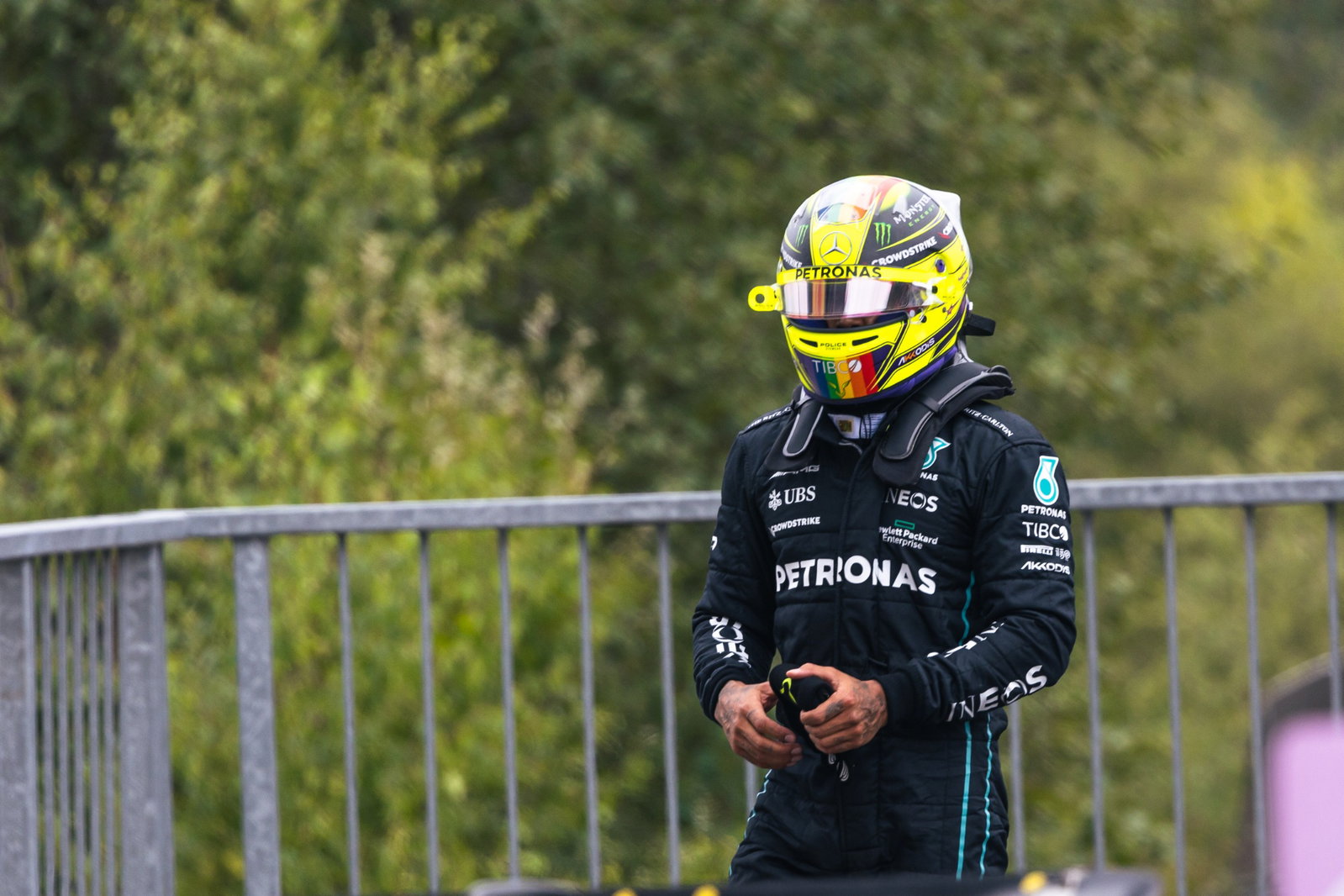 Lewis Hamilton (GBR) Mercedes AMG F1 in qualifying parc ferme. Formula 1 World Championship, Rd 14, Belgian Grand Prix,