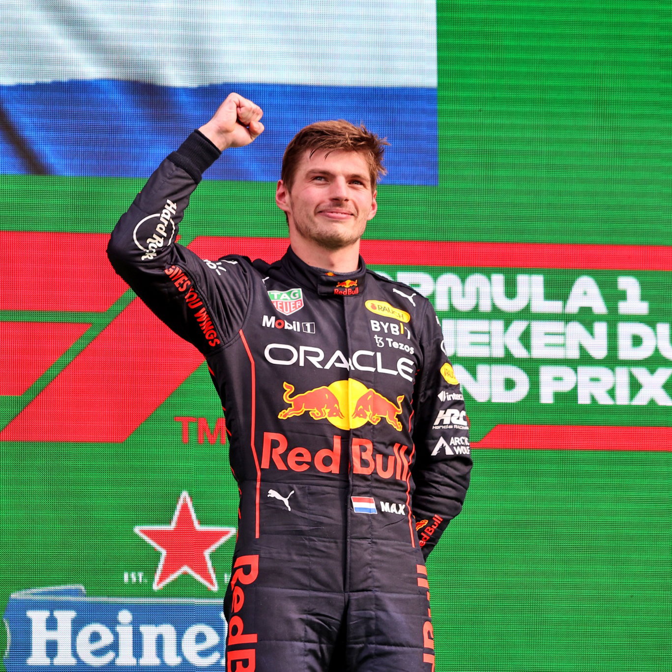 Race winner Max Verstappen (NLD) Red Bull Racing celebrates on the podium. Formula 1 World Championship, Rd 14, Dutch