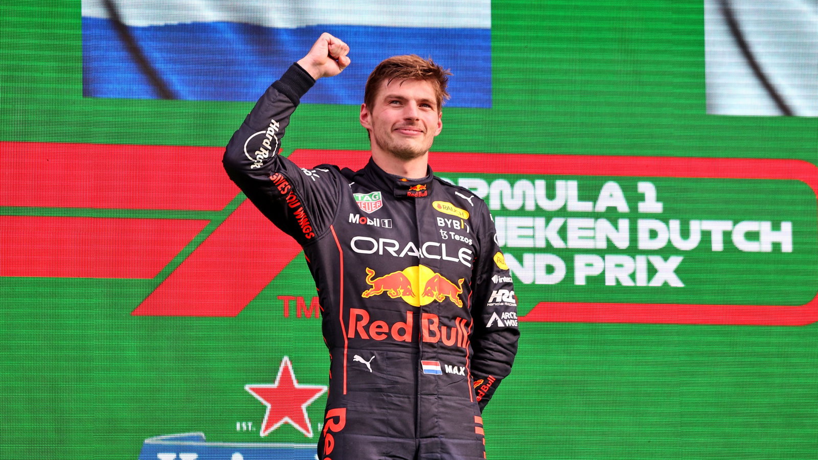 Race winner Max Verstappen (NLD) Red Bull Racing celebrates on the podium. Formula 1 World Championship, Rd 14, Dutch