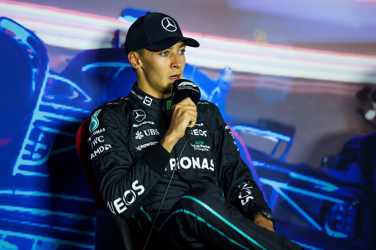 George Russell (GBR) Mercedes AMG F1 in the post race FIA Press Conference. Formula 1 World Championship, Rd 14, Dutch
