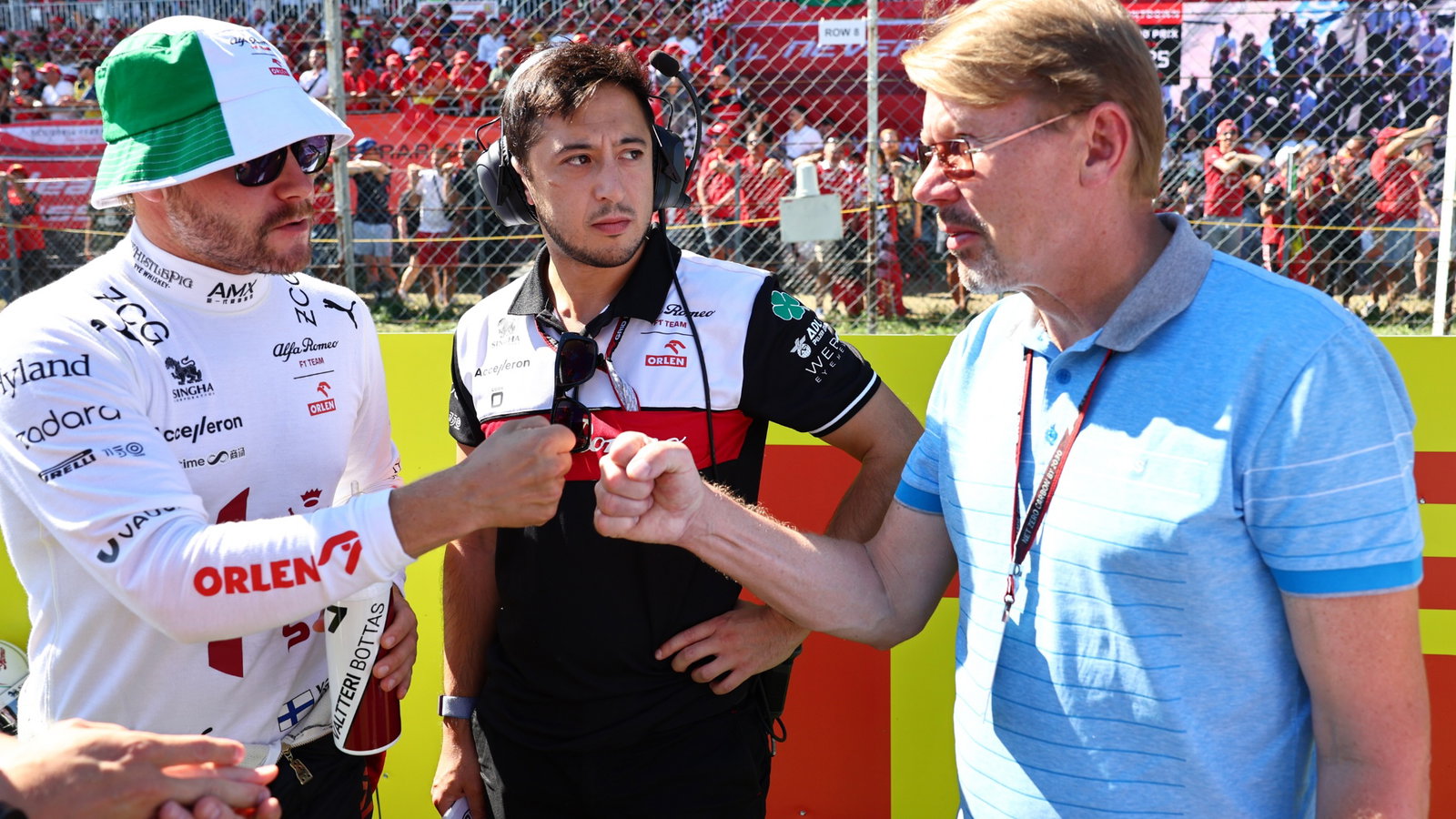 Valtteri Bottas (FIN) Alfa Romeo F1 Team C42 with Mika Hakkinen (FIN). Formula 1 World Championship, Rd 16, Italian Grand