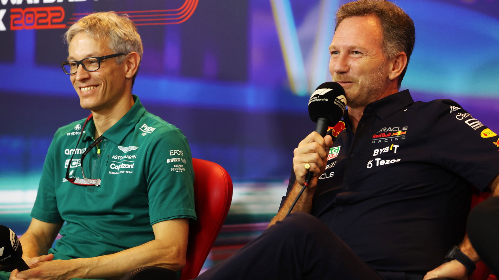 (L to R): Mike Krack (LUX) Aston Martin F1 Team, Team Principal and Christian Horner (GBR) Red Bull Racing Team Principal,
