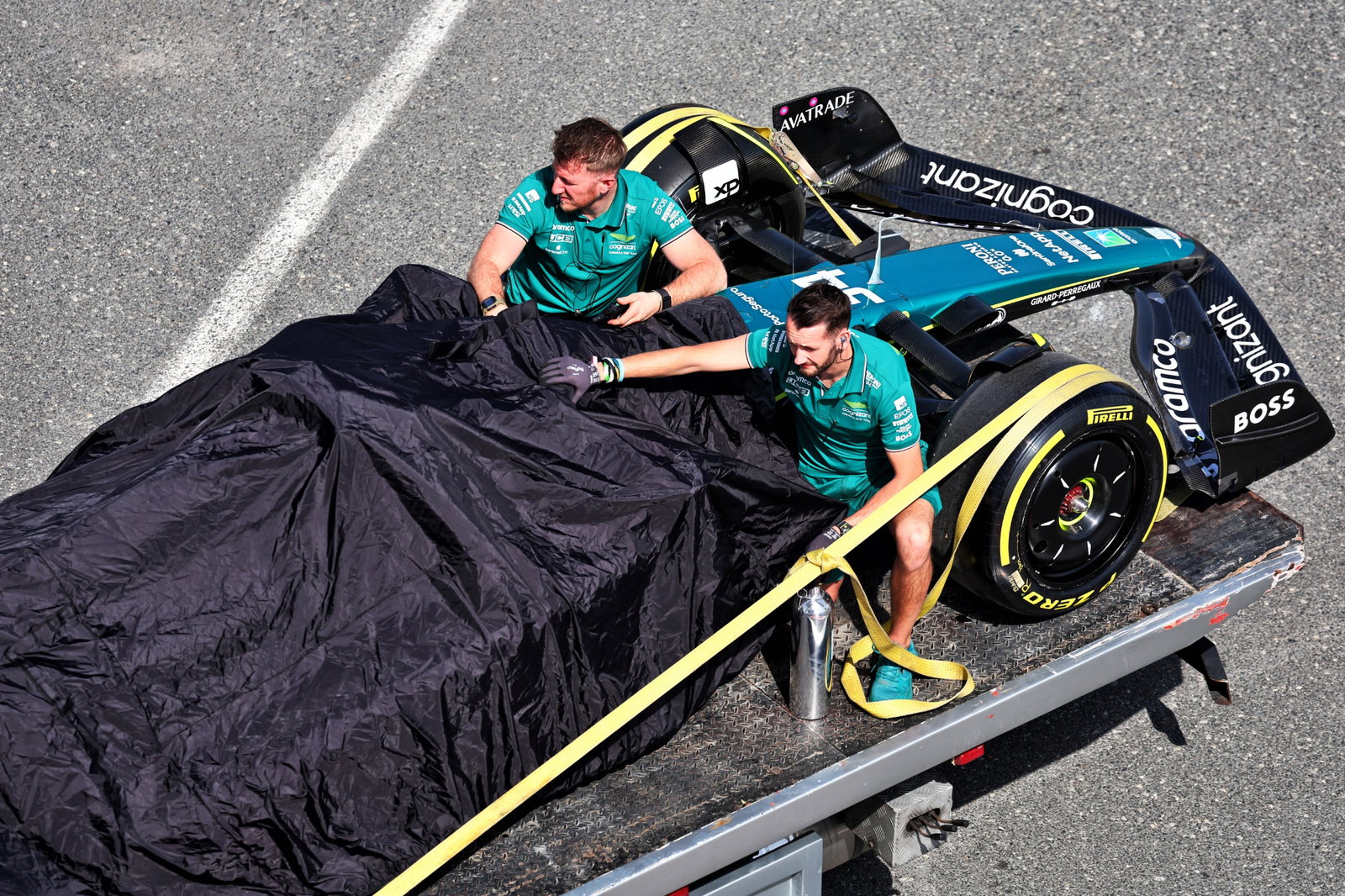 The Aston Martin F1 Team AMR23 of Felipe Drugovich (BRA) Aston Martin F1 Team, Reserve and Development Programme Driver is