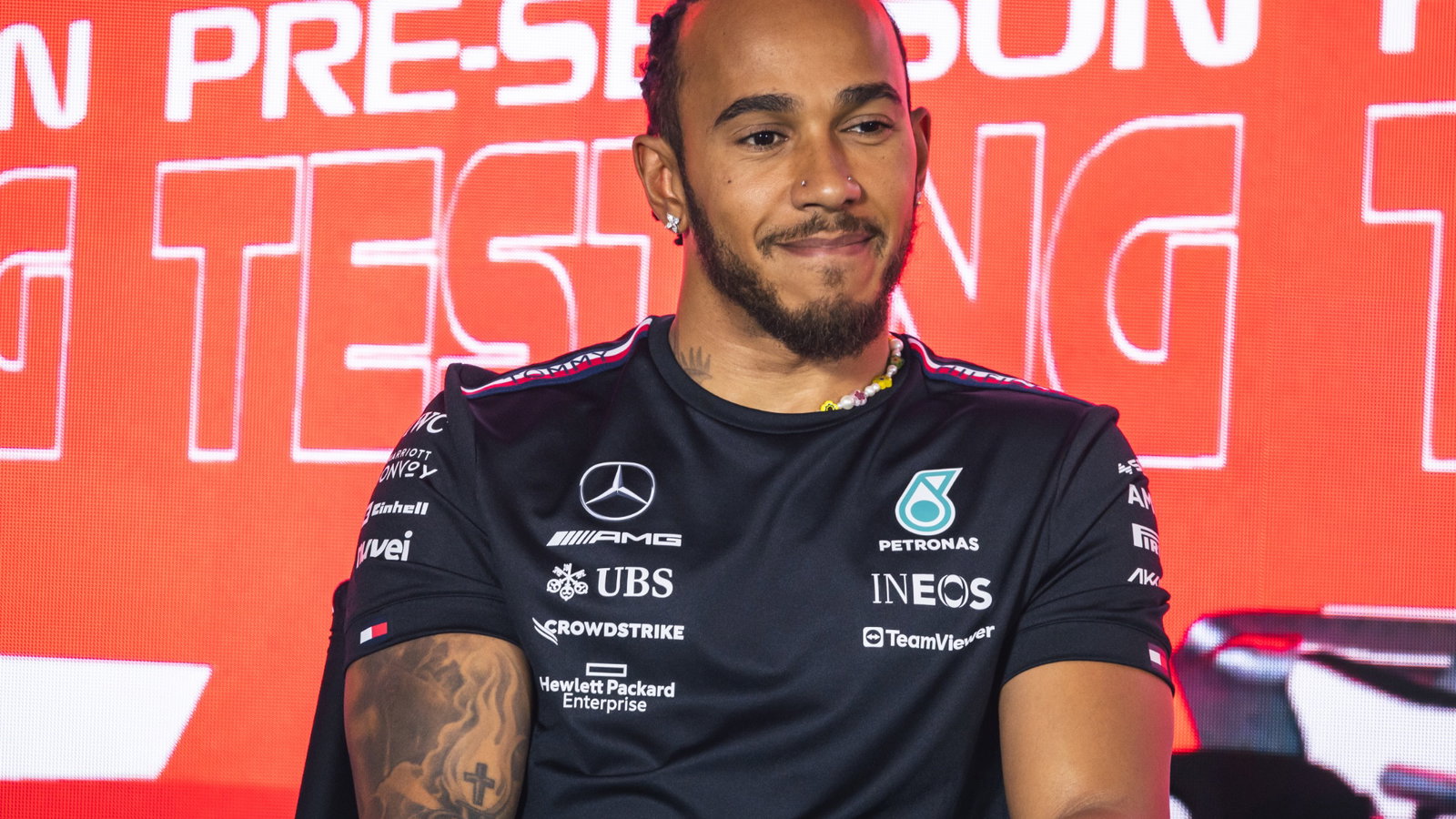 Lewis Hamilton (GBR) Mercedes AMG F1 in the FIA Press Conference. Formula 1 Testing, Sakhir, Bahrain, Day Three.
-