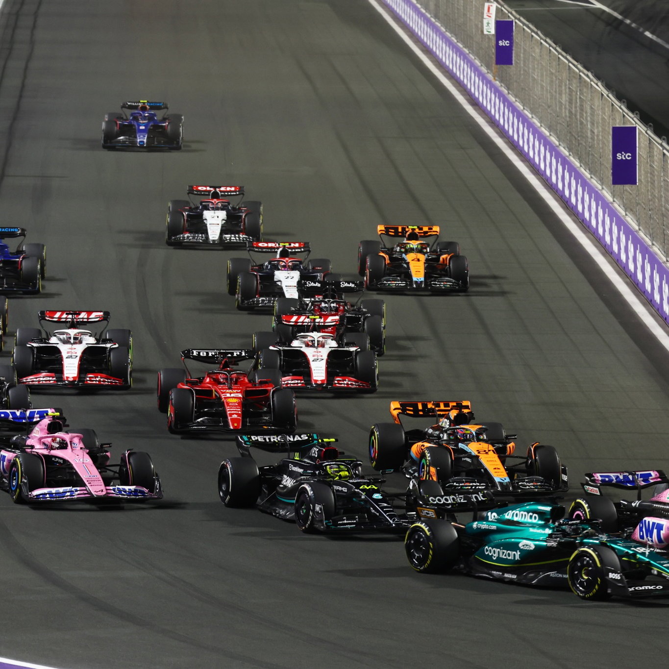 Lance Stroll (CDN) Aston Martin F1 Team AMR23 at the start of the race. Formula 1 World Championship, Rd 2, Saudi Arabian