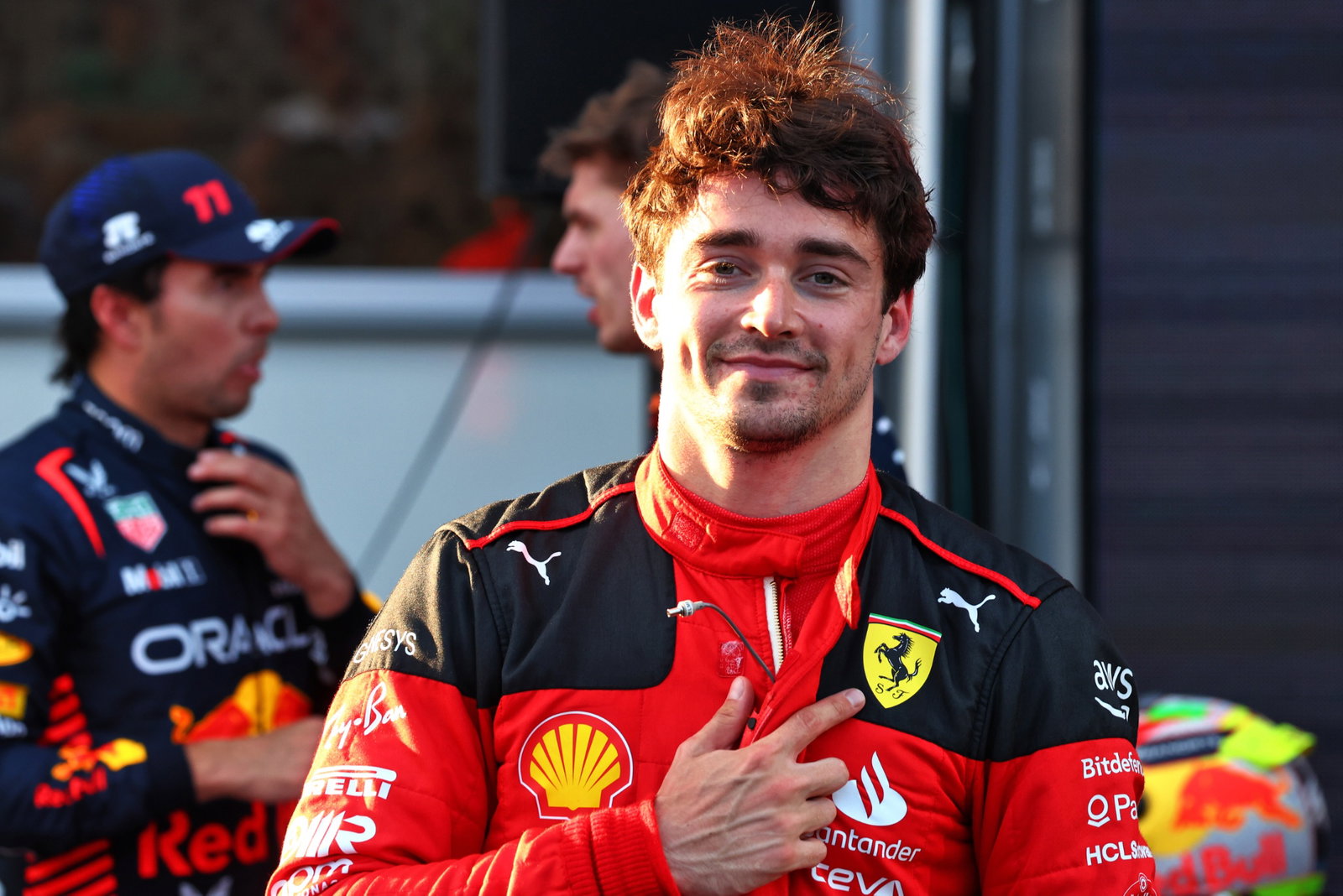 Charles Leclerc (MON) Ferrari celebrates his pole position in qualifying parc ferme. Formula 1 World Championship, Rd 4,