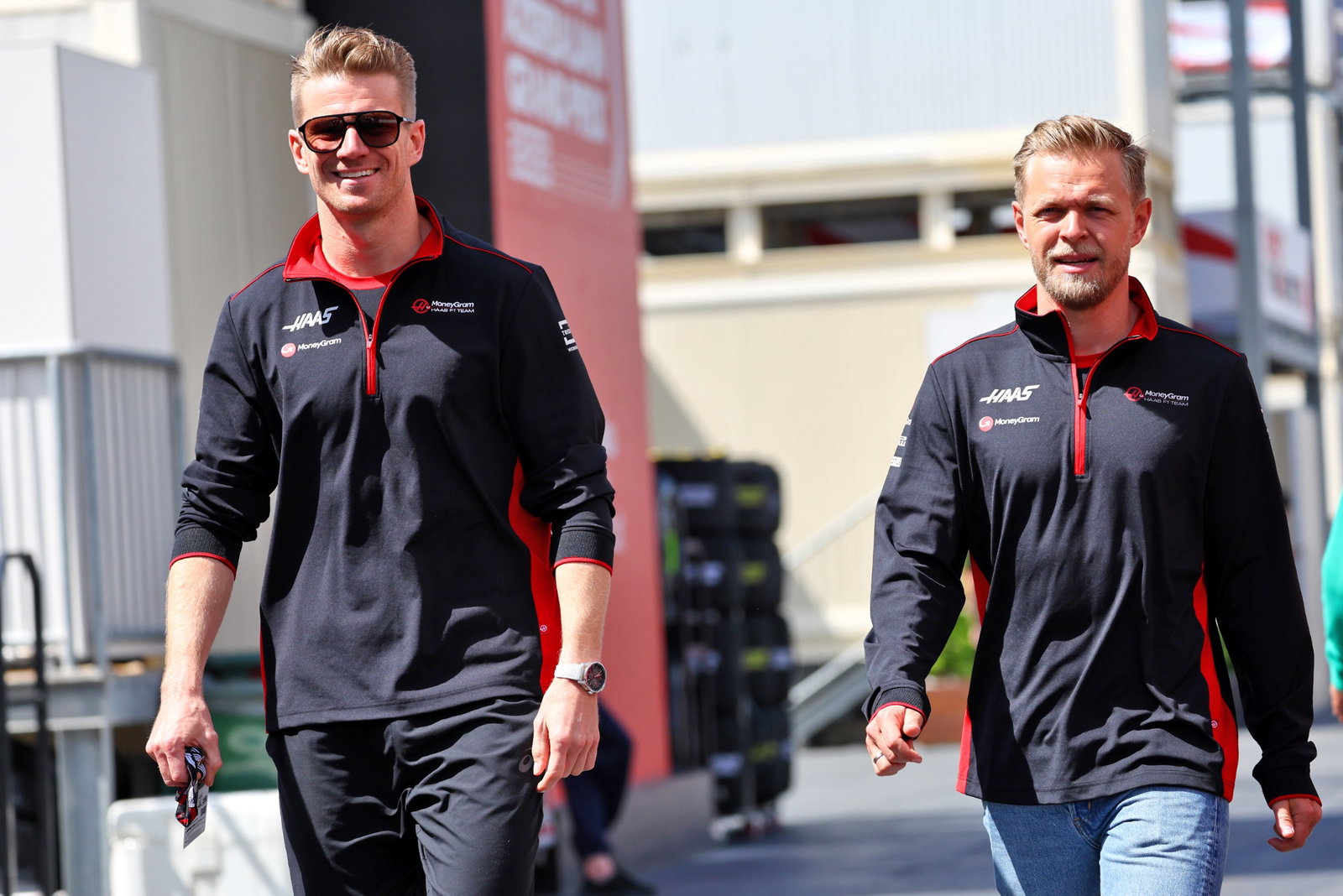 (L to R): Nico Hulkenberg (GER) Haas F1 Team with team mate Kevin Magnussen (DEN) Haas F1 Team. Formula 1 World