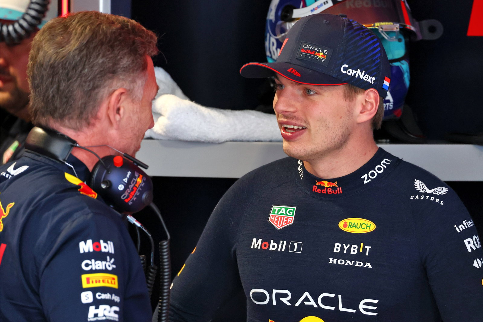 Max Verstappen (NLD) Red Bull Racing with Christian Horner (GBR) Red Bull Racing Team Principal. Formula 1 World