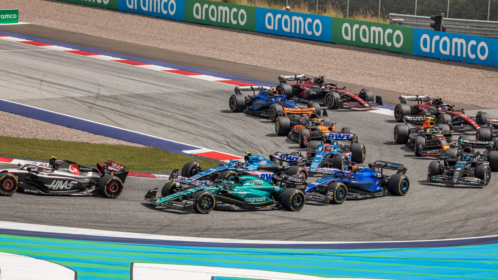Lance Stroll (CDN) Aston Martin F1 Team AMR23 at the start of the race. Formula 1 World Championship, Rd 10, Austrian