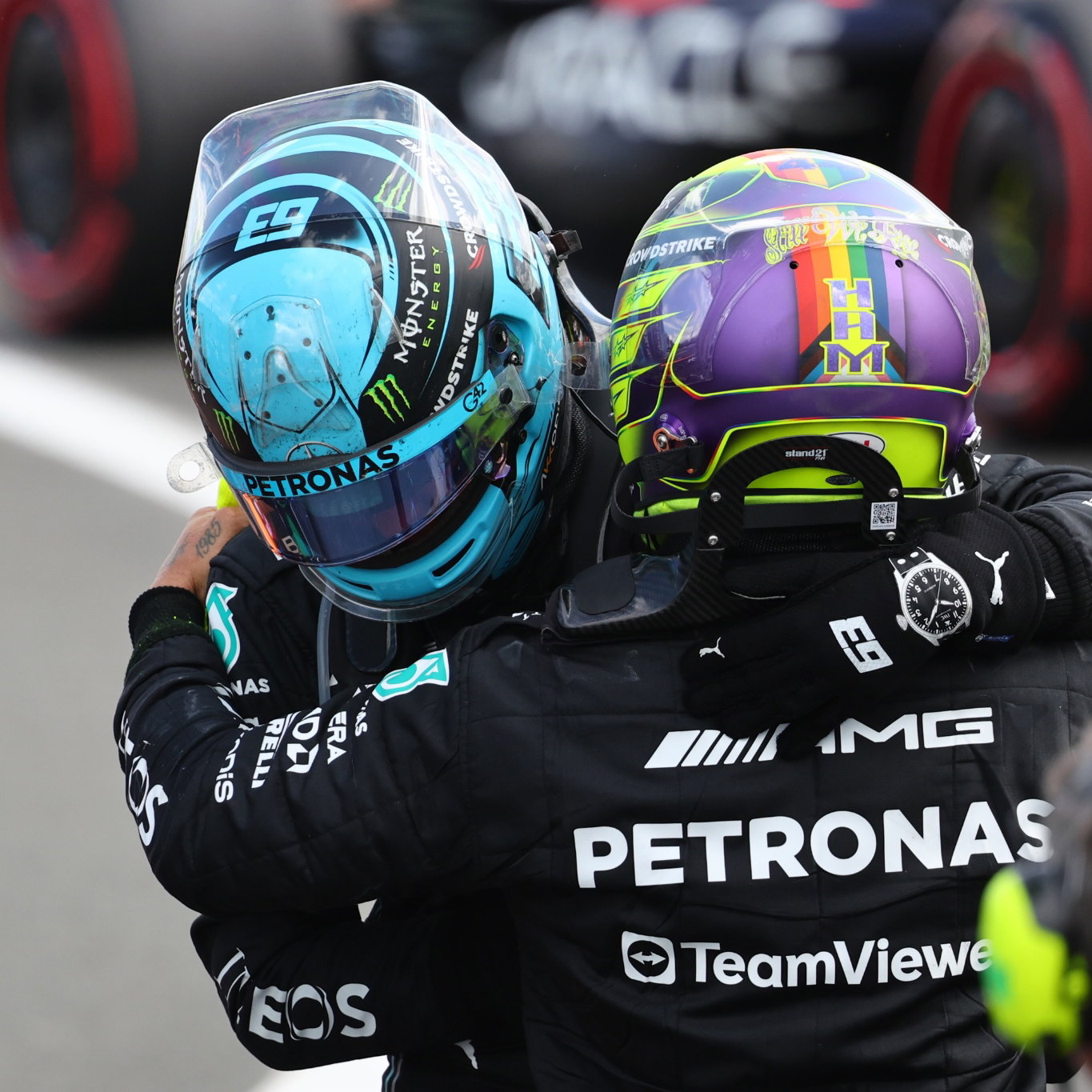 George Russell (GBR) Mercedes AMG F1 W14 with Lewis Hamilton (GBR) Mercedes AMG F1. Formula 1 World Championship, Rd 11,