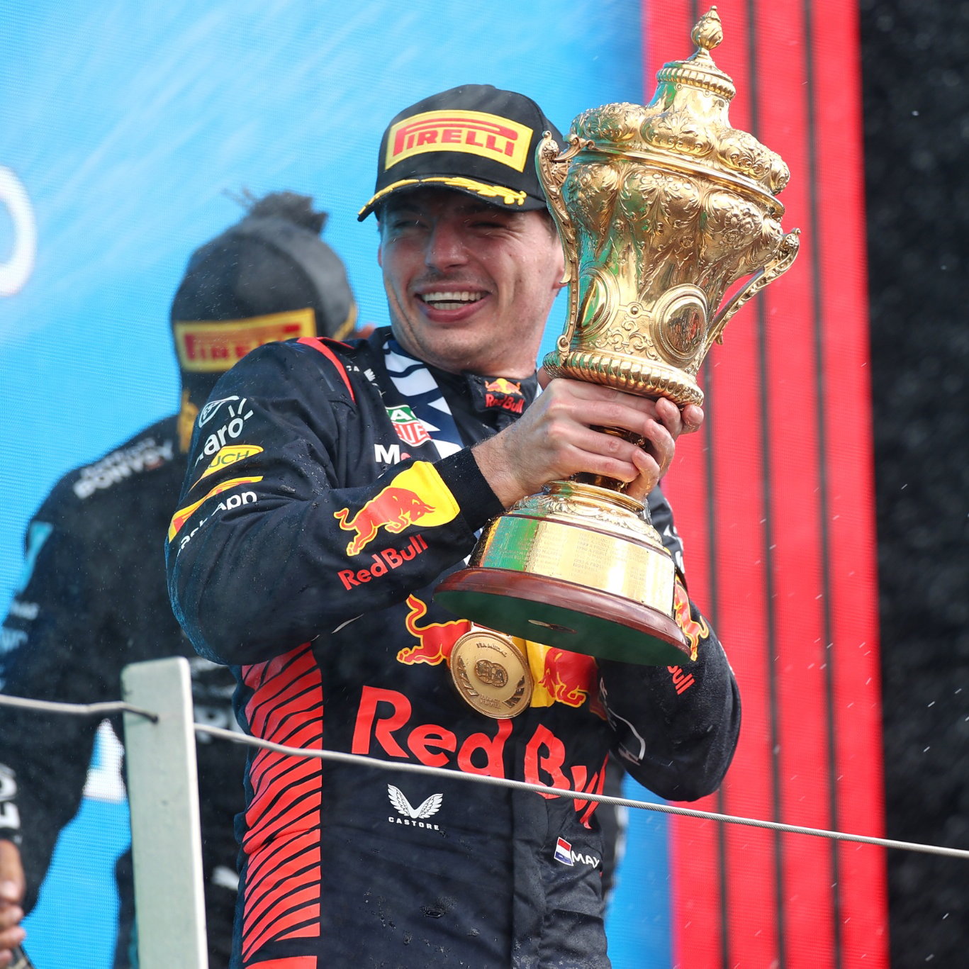 Race winner Max Verstappen (NLD) Red Bull Racing celebrates on the podium. Formula 1 World Championship, Rd 11, British