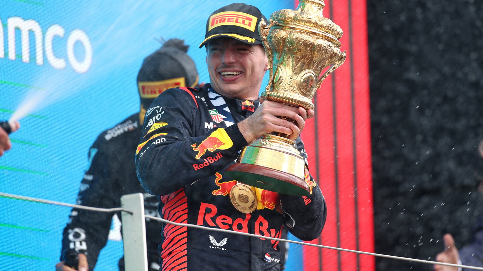 Race winner Max Verstappen (NLD) Red Bull Racing celebrates on the podium. Formula 1 World Championship, Rd 11, British