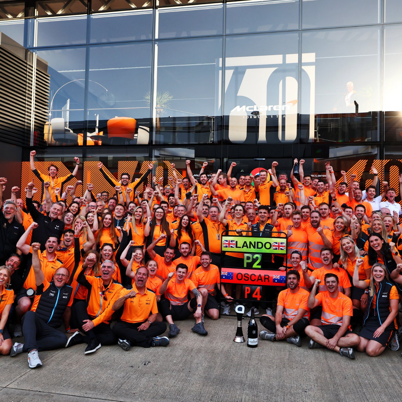 McLaren celebrate second and fourth position for Lando Norris (GBR) and Oscar Piastri (AUS).