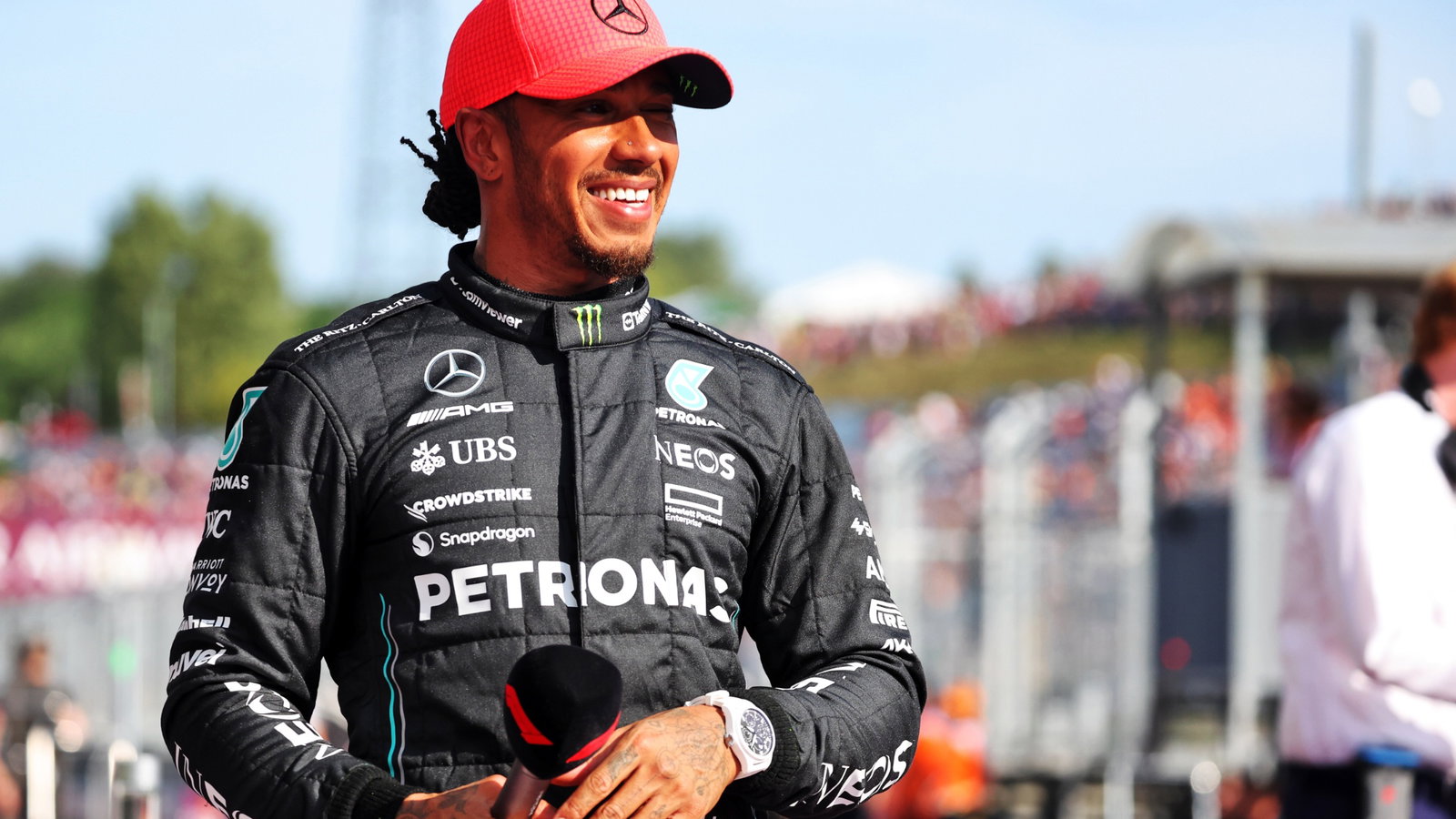 Psitr Lewis Hamilton (GBR) Mercedes AMG F1 in qualifying parc ferme. Formula 1 World Championship, Rd 12, Hungarian Grand