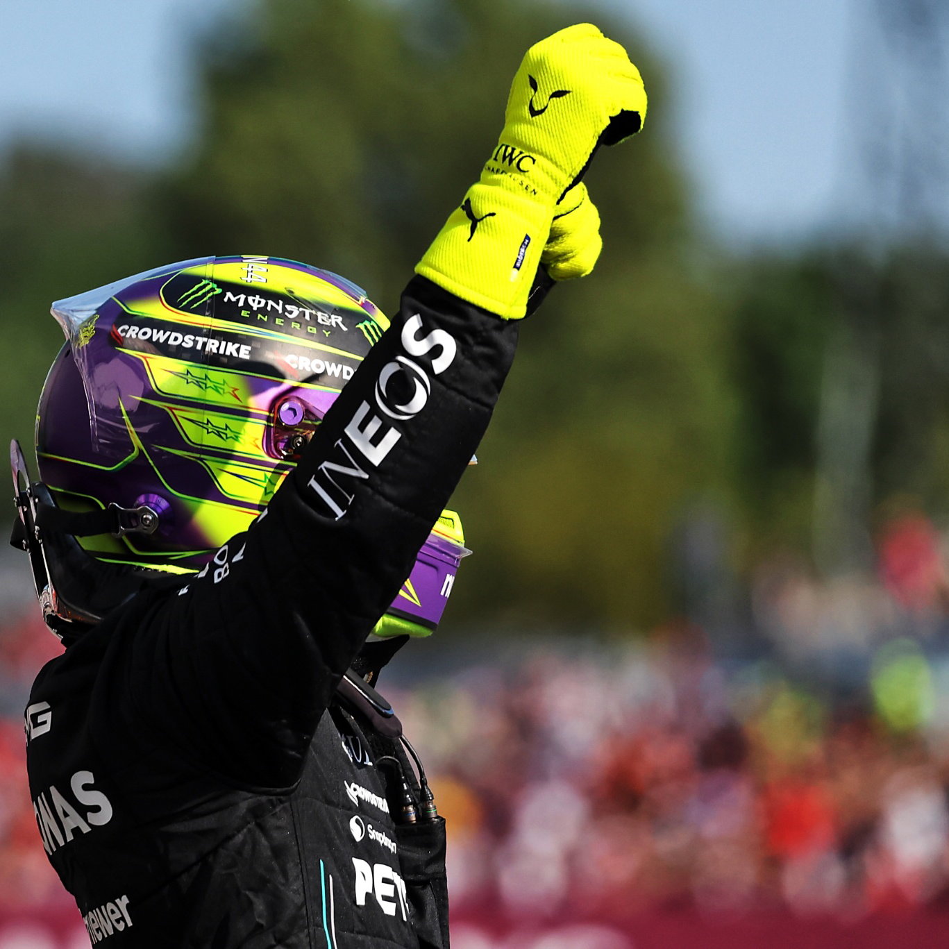 Pole sitter Lewis Hamilton (GBR) Mercedes AMG F1 celebrates in qualifying parc ferme. Formula 1 World Championship, Rd 12,