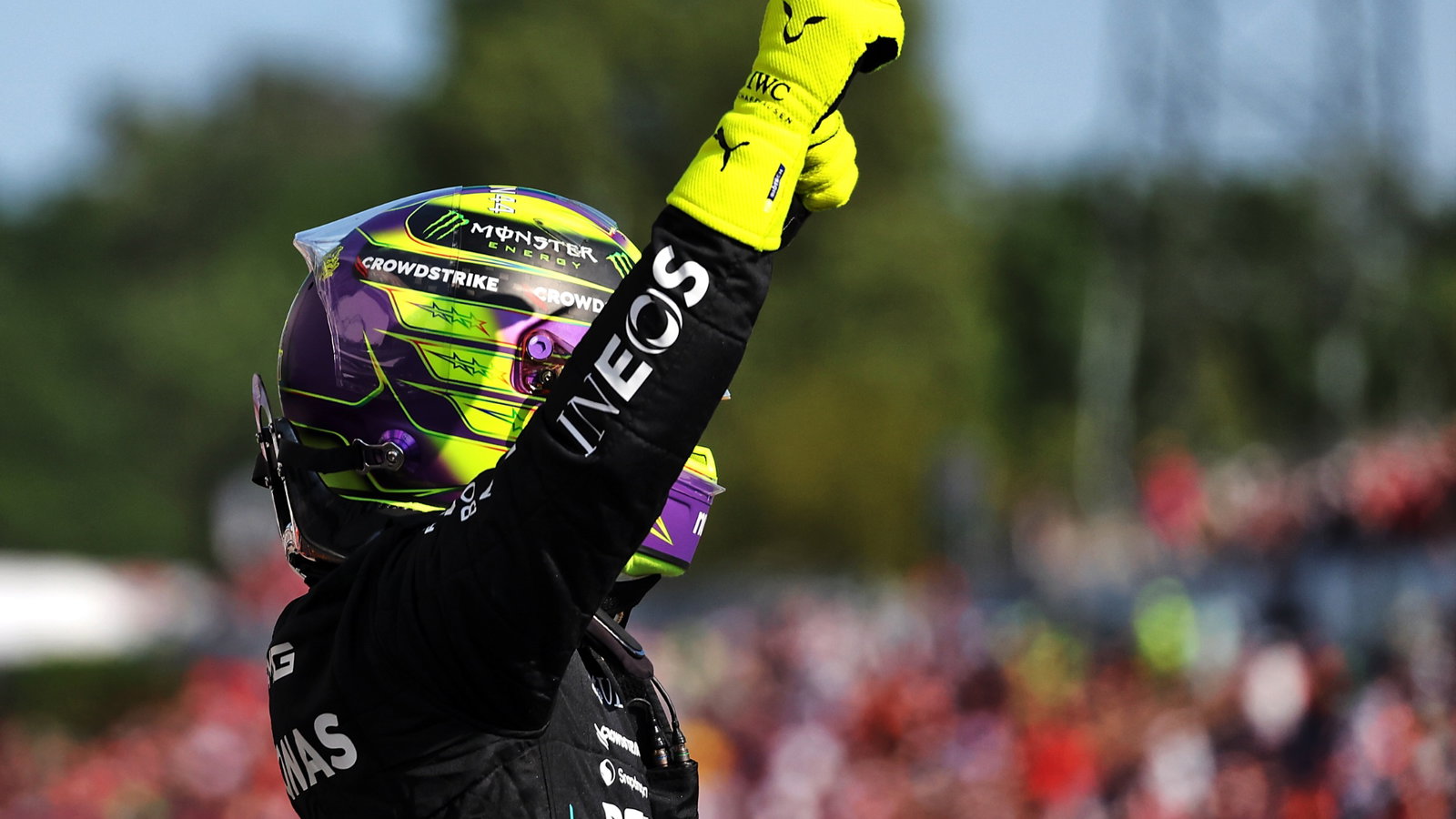 Pole sitter Lewis Hamilton (GBR) Mercedes AMG F1 celebrates in qualifying parc ferme. Formula 1 World Championship, Rd 12,