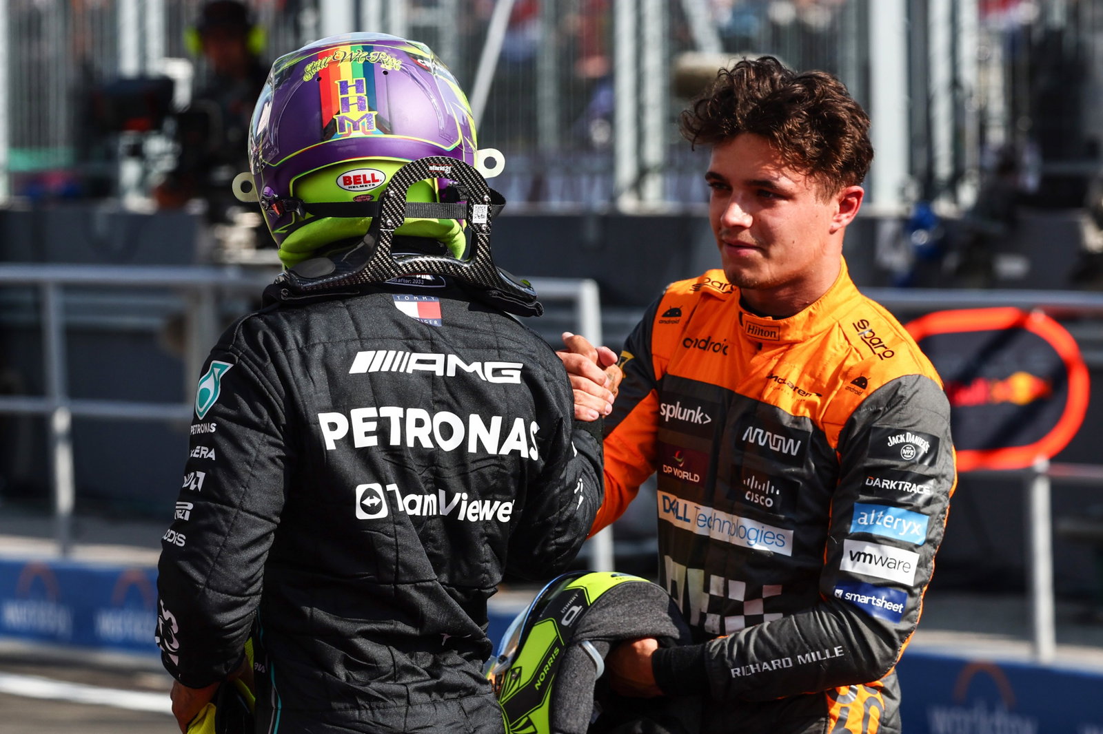 Lewis Hamilton (GBR), Mercedes AMG F1 and Lando Norris (GBR), McLaren F1 Team Formula 1 World Championship, Rd 12,