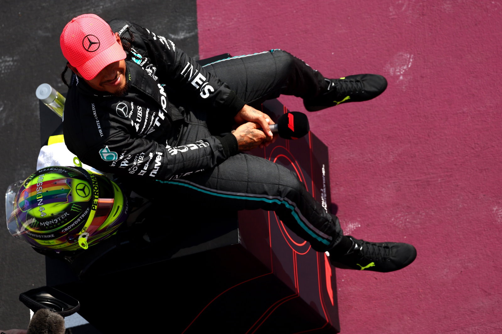 Pole sitter Lewis Hamilton (GBR) Mercedes AMG F1 in qualifying parc ferme. Formula 1 World Championship, Rd 12, Hungarian