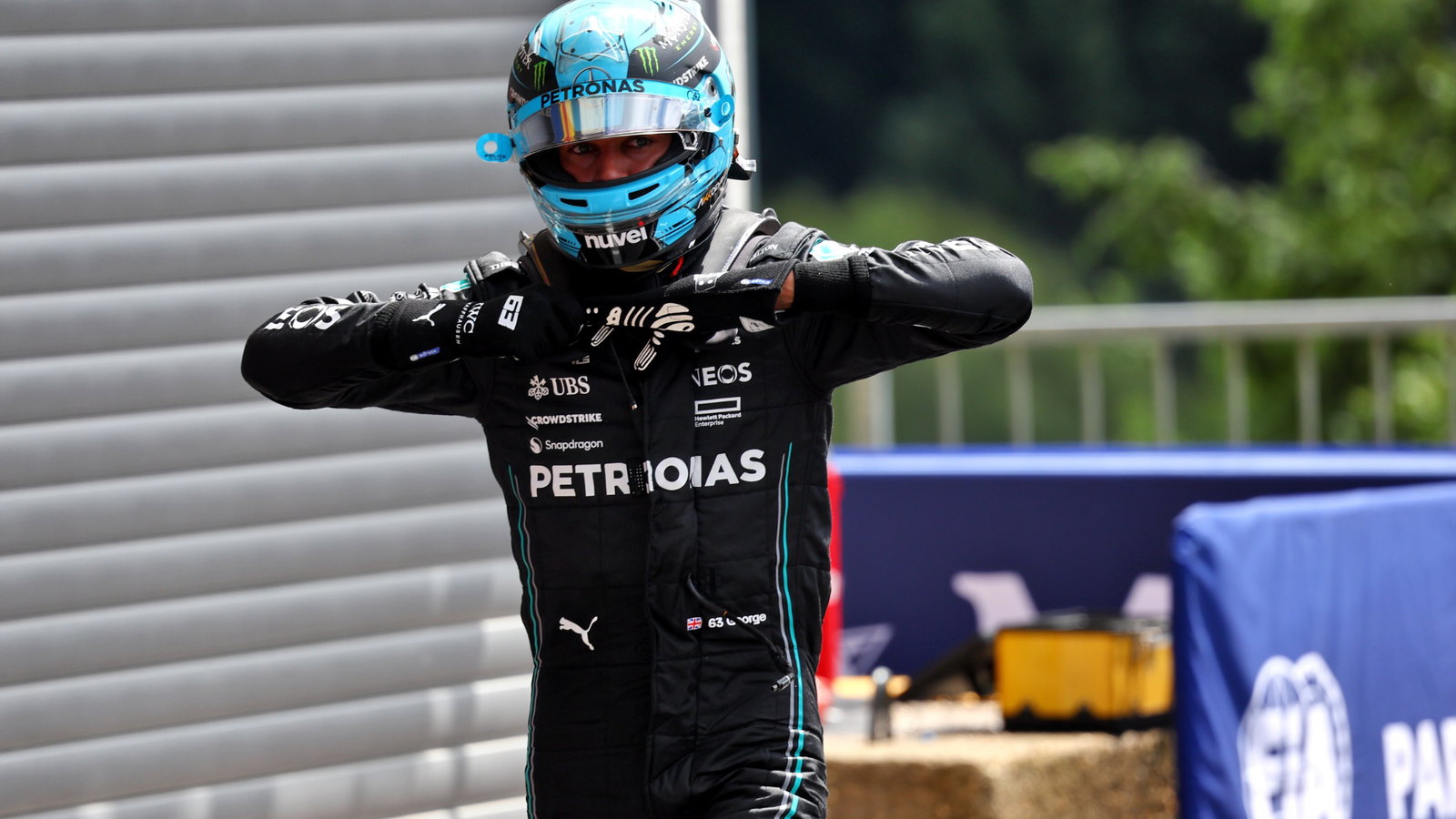 George Russell (GBR) Mercedes AMG F1 in Sprint Qualifying parc ferme. Formula 1 World Championship, Rd 13, Belgian Grand