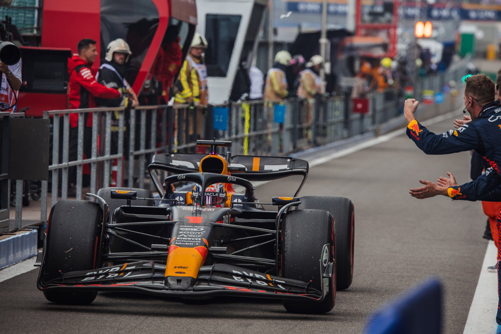 Race winner Max Verstappen (NLD) Red Bull Racing RB19 in parc ferme. Formula 1 World Championship, Rd 13, Belgian Grand