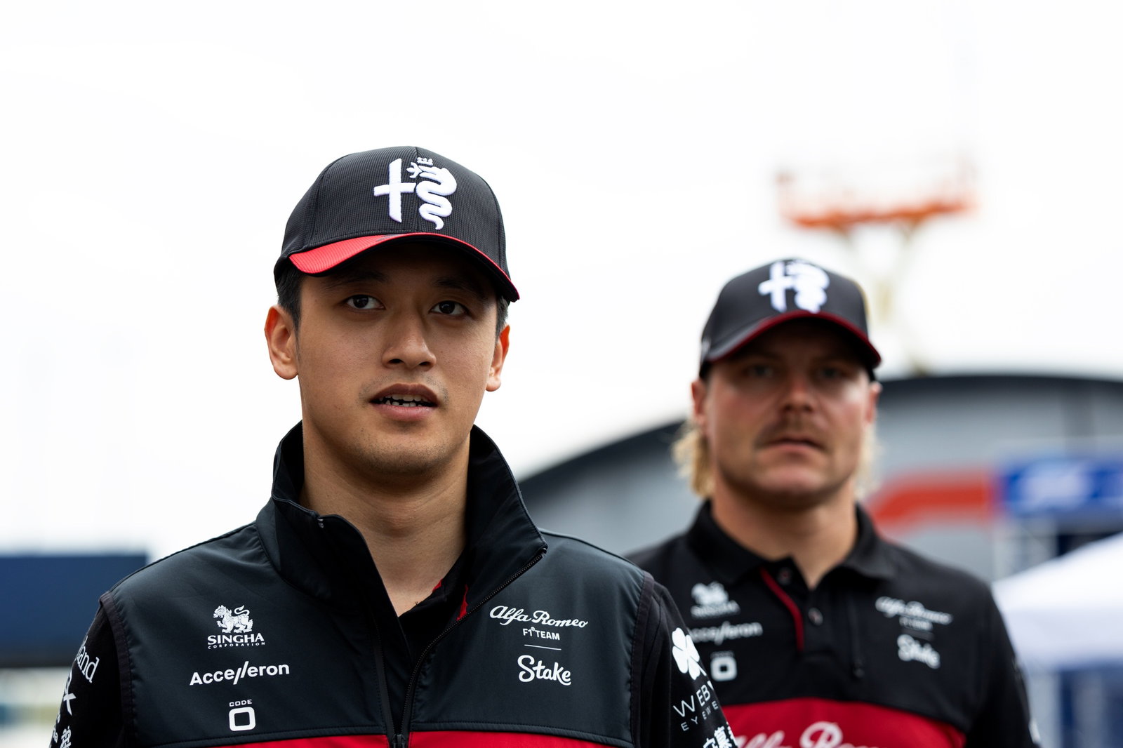Zhou Guanyu (CHN) Alfa Romeo F1 Team with team mate Valtteri Bottas (FIN) Alfa Romeo F1 Team. Formula 1 World