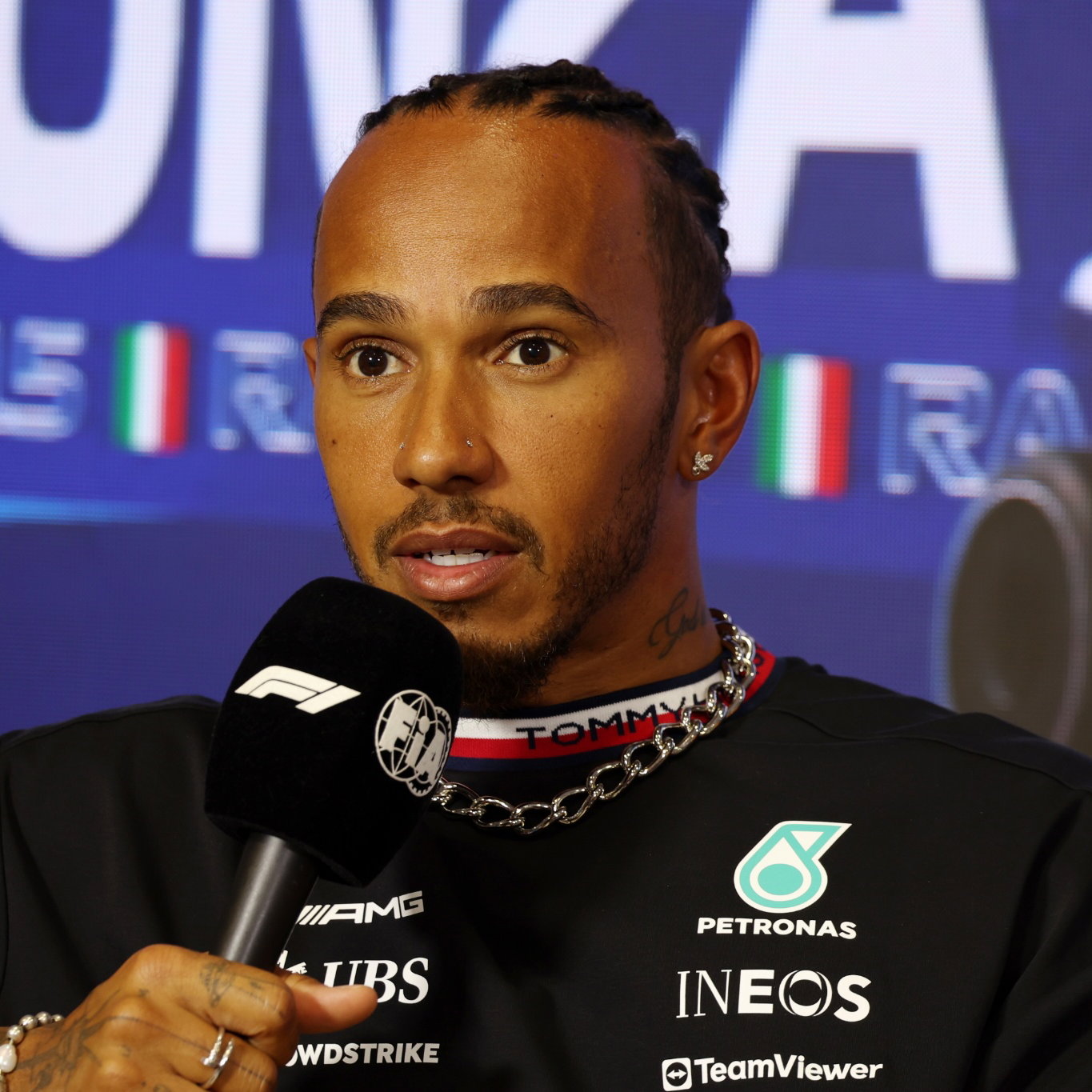 Lewis Hamilton (GBR) Mercedes AMG F1 in the FIA Press Conference. Formula 1 World Championship, Rd 15, Italian Grand Prix,