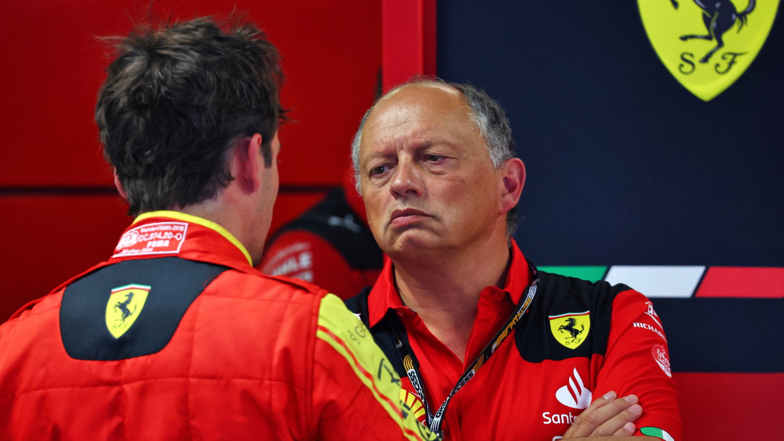 Frederic Vasseur (FRA) Ferrari Team Principal with Charles Leclerc (MON) Ferrari. Formula 1 World Championship, Rd 15,