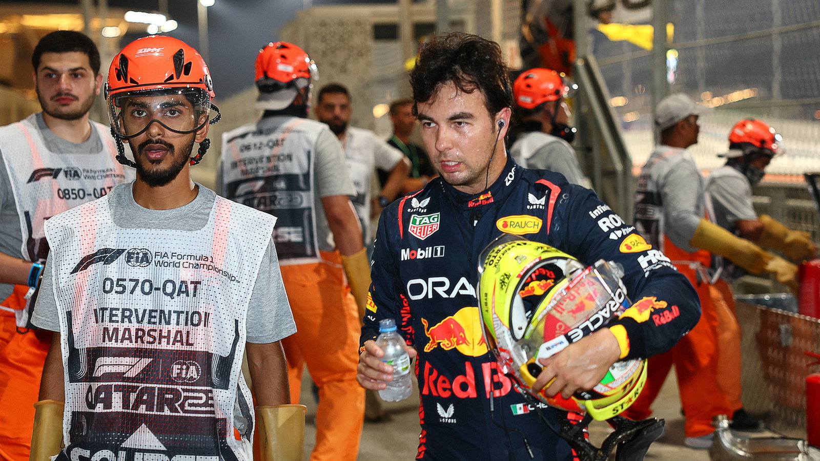 Sergio Perez (MEX) Red Bull Racing crashed out of the race. Formula 1 World Championship, Rd 18, Qatar Grand Prix, Doha,