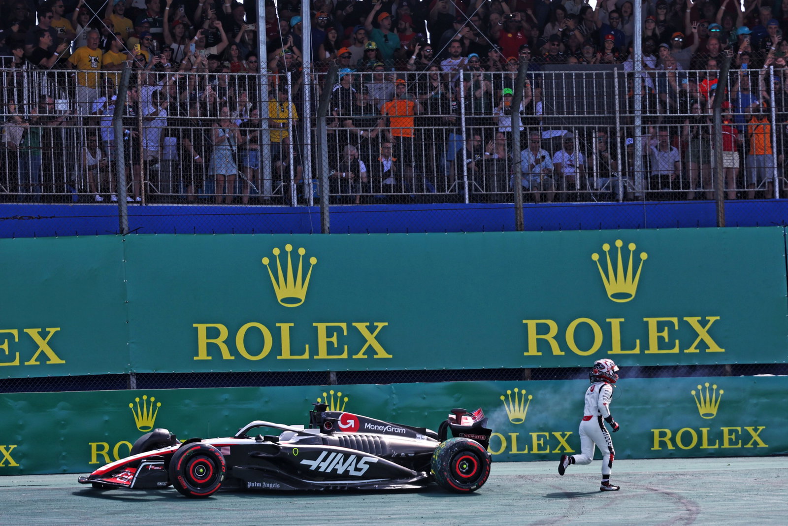 Kevin Magnussen (DEN) Haas VF-23 crashed out of the race. Formula 1 World Championship, Rd 21, Brazilian Grand Prix, Sao