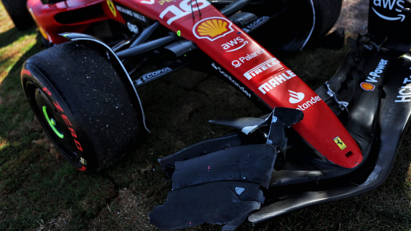The damaged Ferrari SF-23 of race retiree Charles Leclerc (MON) Ferrari. Formula 1 World Championship, Rd 21, Brazilian