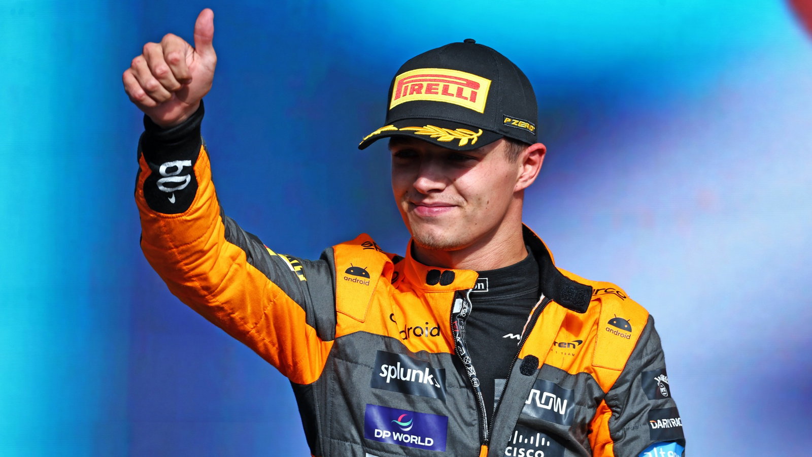 Lando Norris (GBR) McLaren celebrates his second position on the podium. Formula 1 World Championship, Rd 21, Brazilian