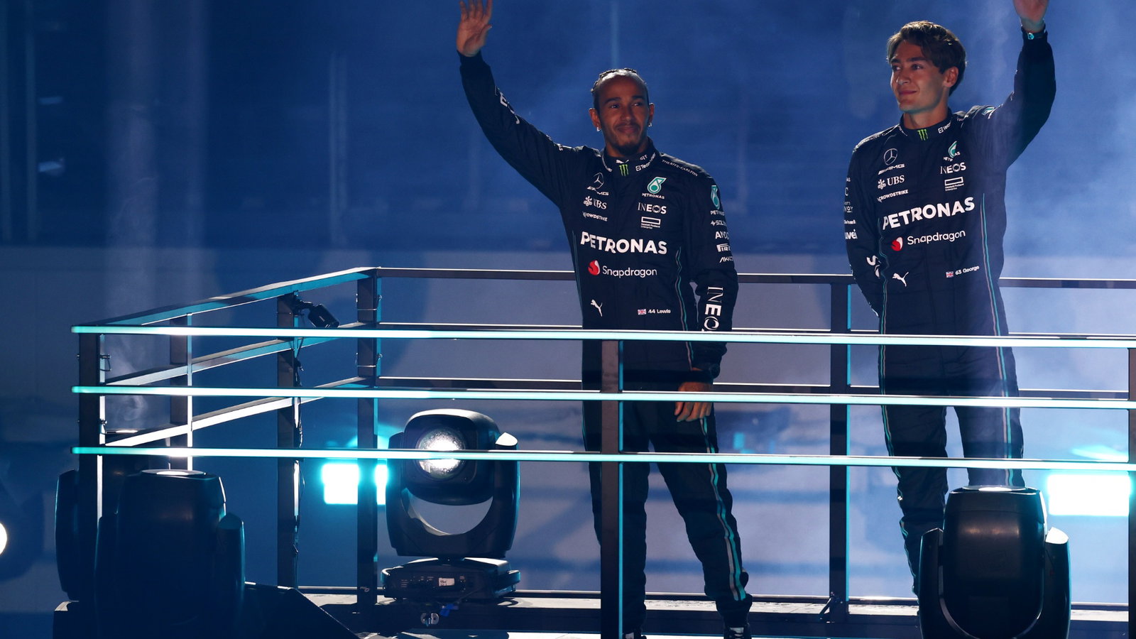 (L to R): Lewis Hamilton (GBR) Mercedes AMG F1 and George Russell (GBR) Mercedes AMG F1 - Opening Ceremony. Formula 1