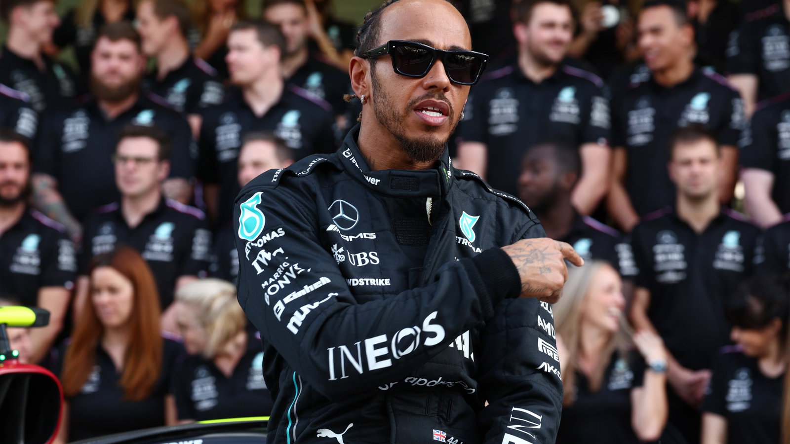 Lewis Hamilton (GBR) Mercedes AMG F1 at a team photograph.