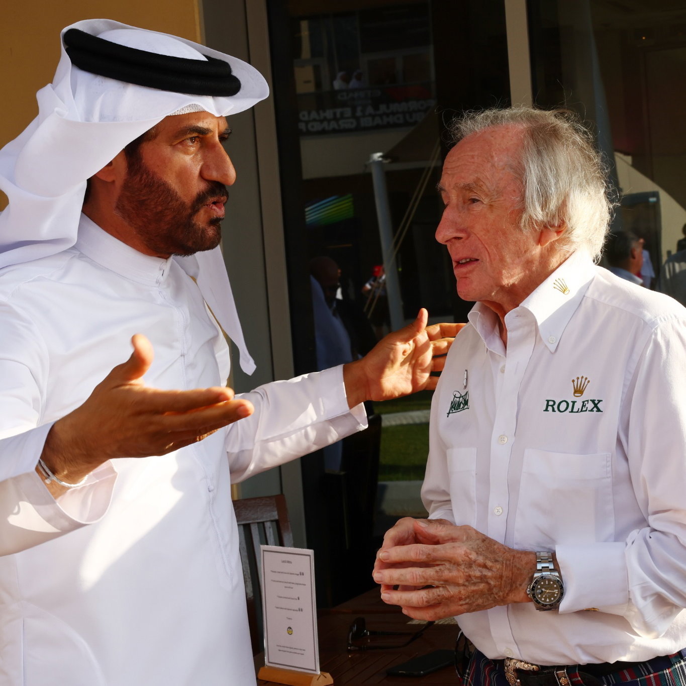 (L to R): Mohammed Bin Sulayem (UAE) FIA President with Jackie Stewart (GBR). Formula 1 World Championship, Rd 23, Abu