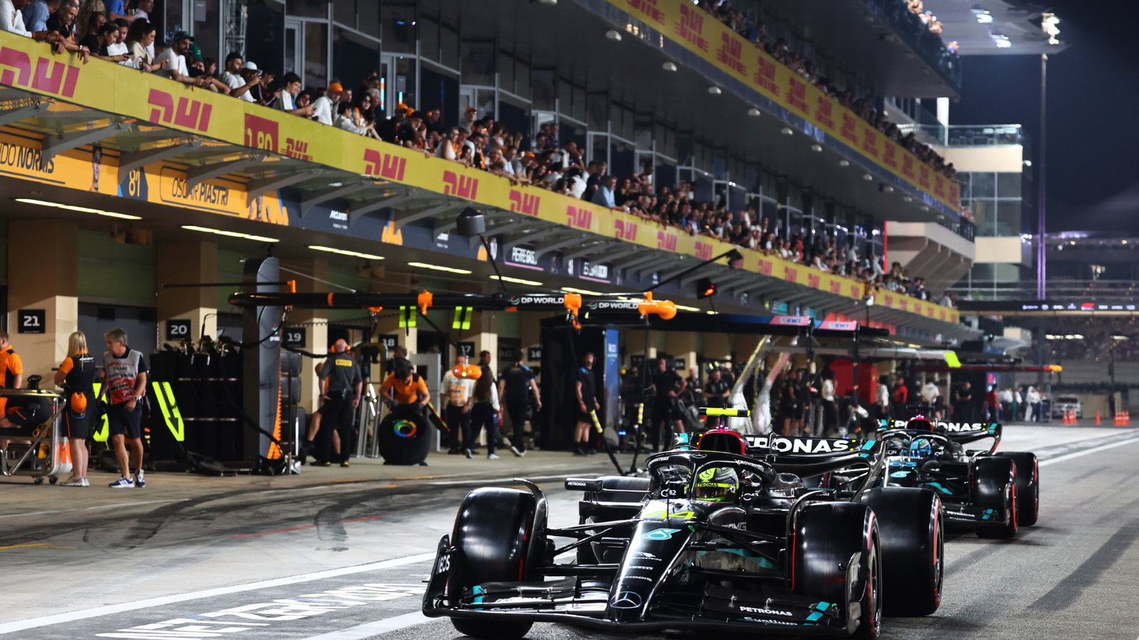Lewis Hamilton (GBR) Mercedes AMG F1 W14 leaves the pits. Formula 1 World Championship, Rd 23, Abu Dhabi Grand Prix, Yas