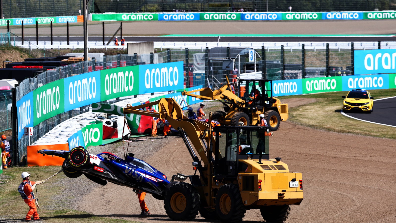 The RB VCARB 01 of Daniel Ricciardo (AUS) RB is removed after he crashed out of the race. Formula 1 World Championship, Rd